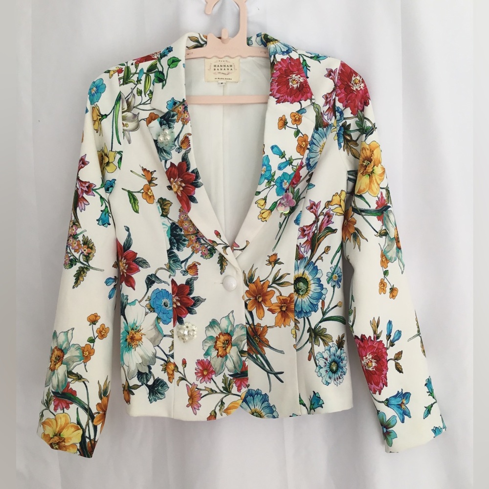Hannah Banana White Floral Blazer with Multicolor Flowers